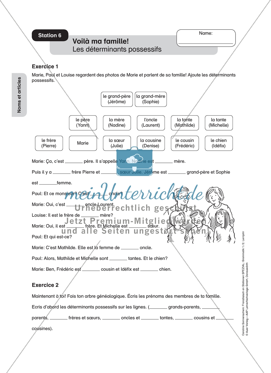 Stationenlernen zu Nomen und Artikel: Station 6 - Übungen zu Possessivbegleitern. Mit Lückentexten (Erstellung von Stammbäumen). Preview 1