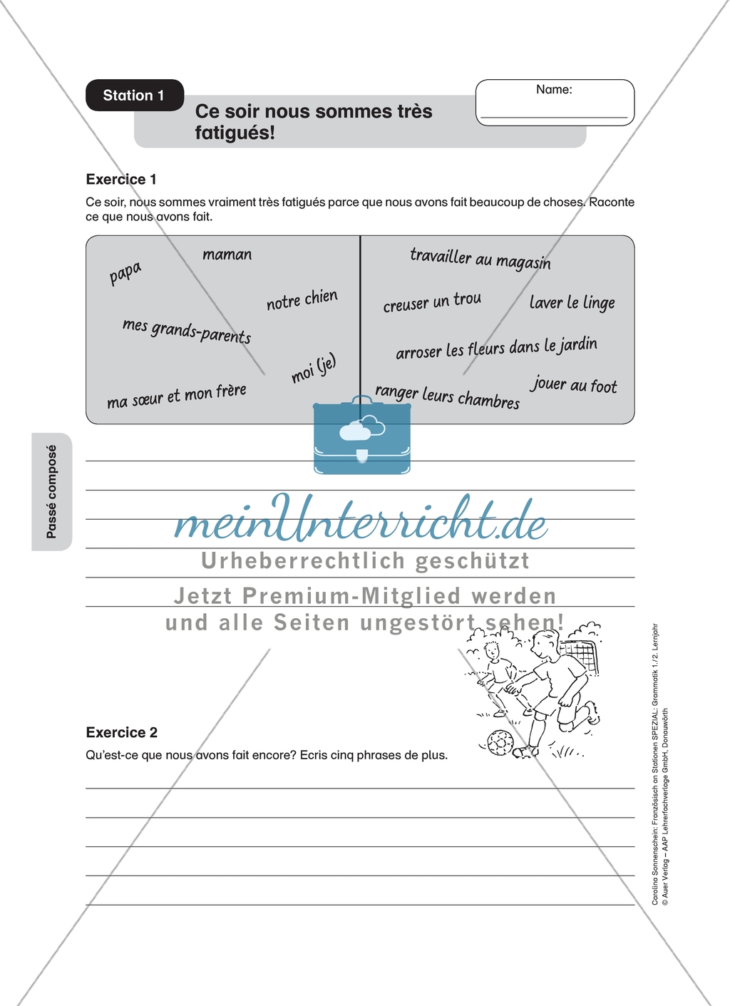 Stationenlernen: passé composé - Stationen 1-2: Reguläre Bildung durch Schreiben und Ausfüllen eines Lückentexts. Preview 1