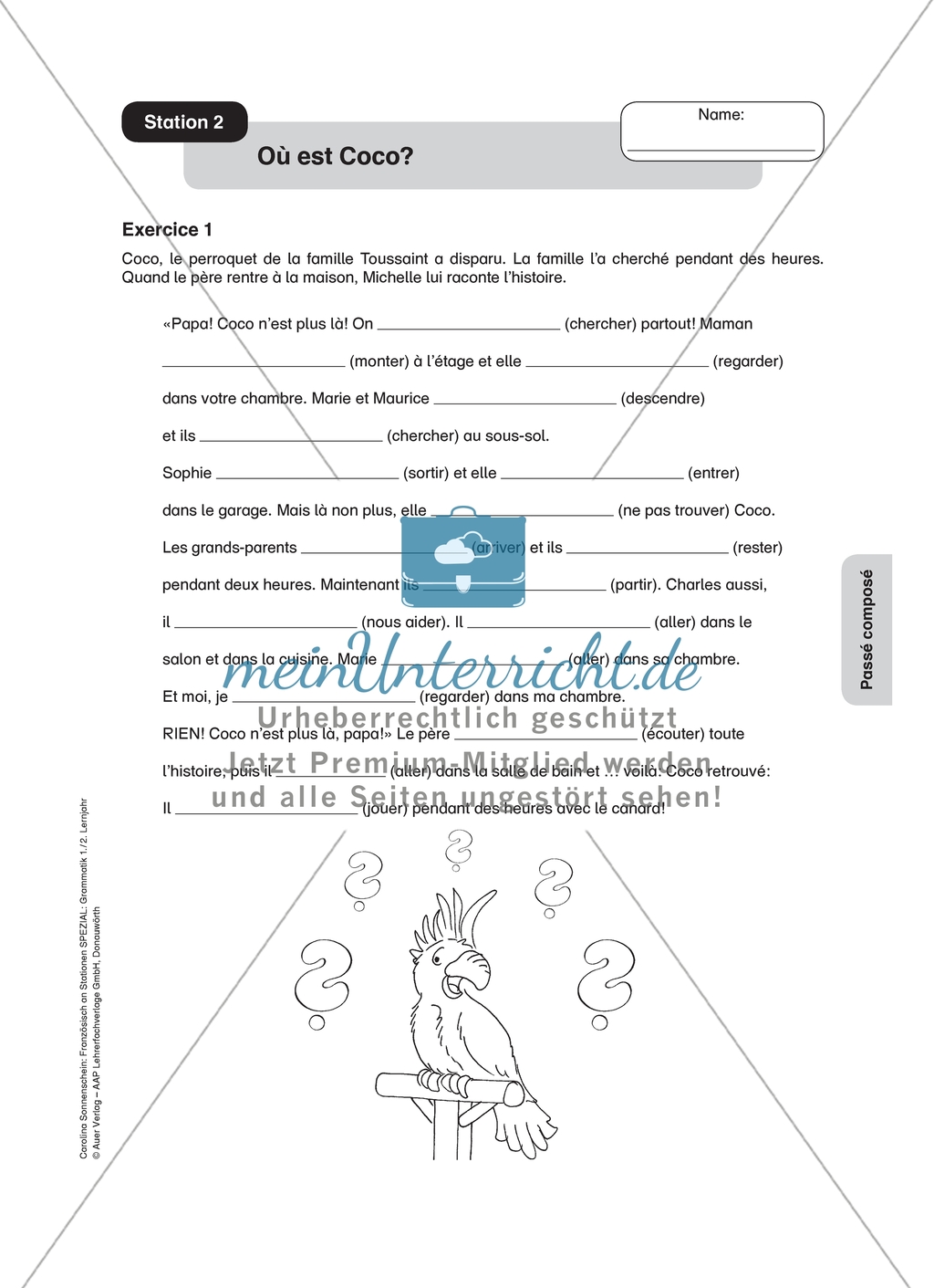 Stationenlernen: passé composé - Stationen 1-2: Reguläre Bildung durch Schreiben und Ausfüllen eines Lückentexts. Preview 2