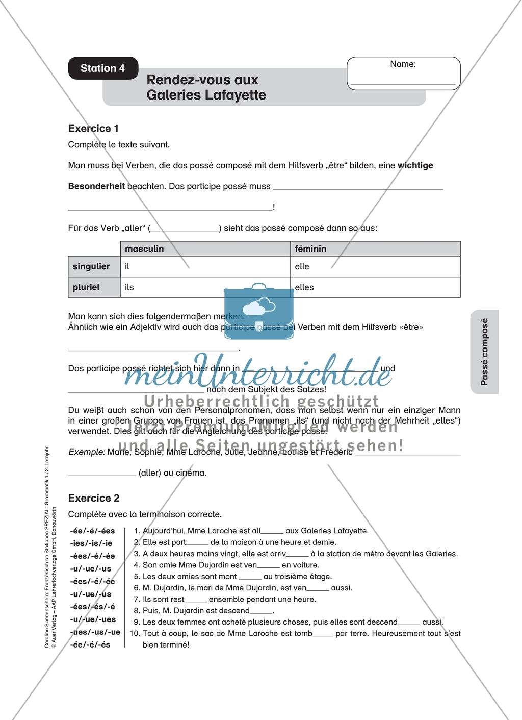 Stationenlernen: passé composé - Stationen 3-4: