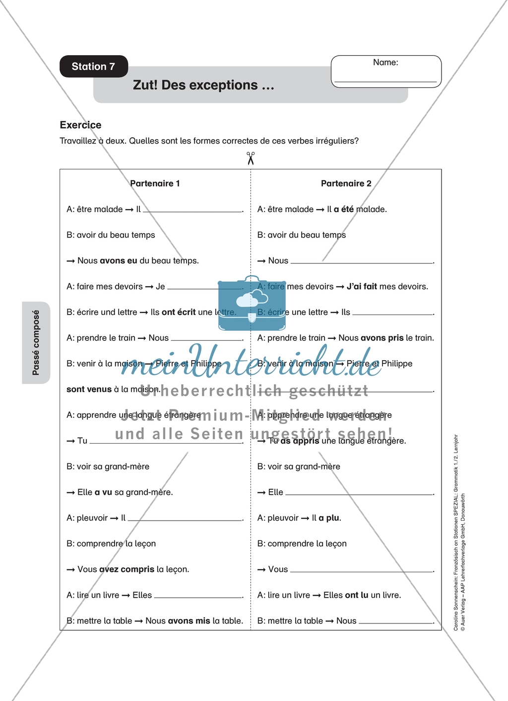 Stationenlernen: passé composé - Station 7: Unregelmäßige Verben bilden Ausnahmen. Mit Arbeitsbogen zur Gruppenarbeit. Preview 1