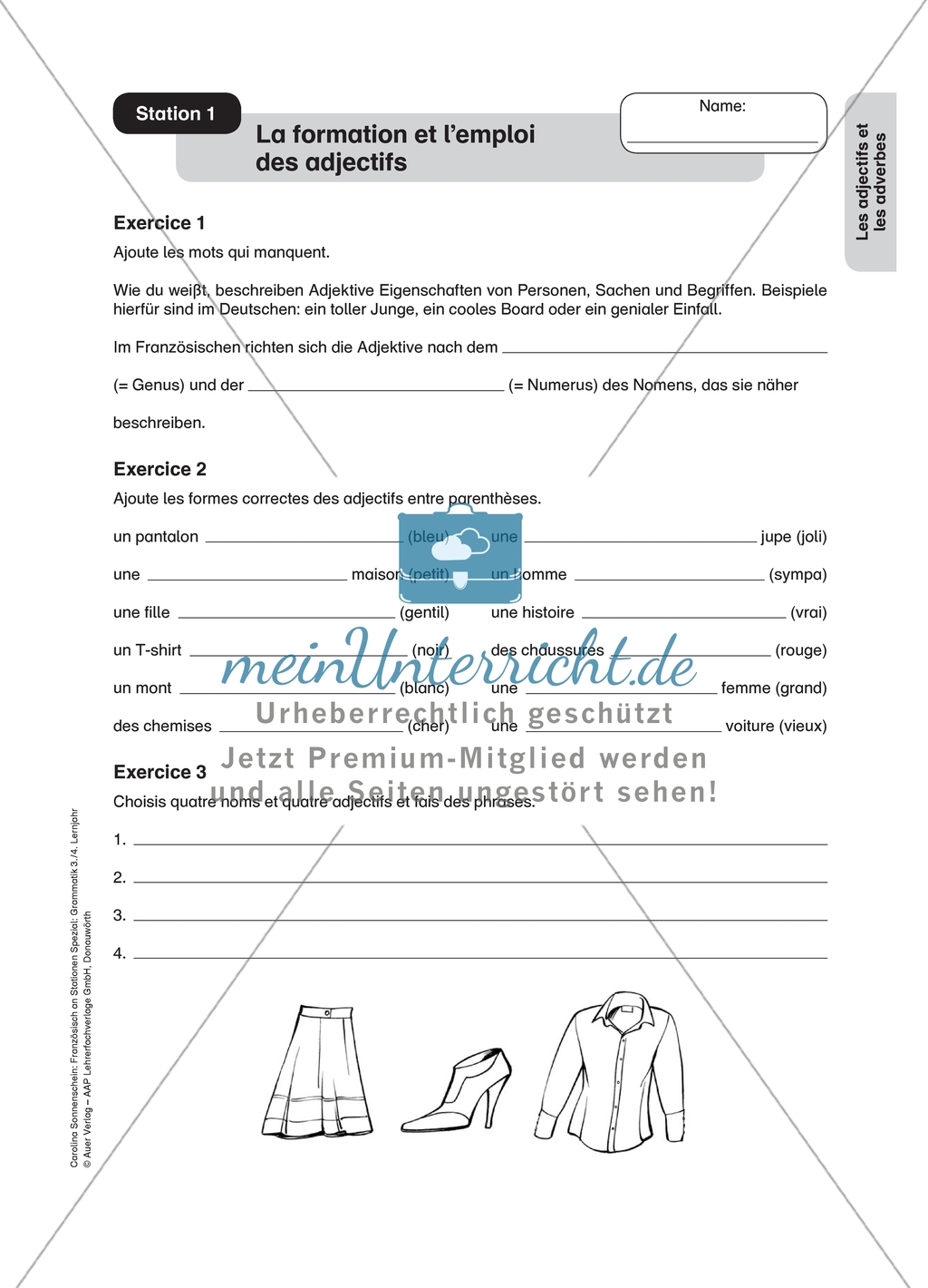 Stationenlernen zu Adjektiven und Adverbien: Station 1 - Bildung und Gebrauch von Adjektiven. Mit Lückentext zur Regelbildung und Ergänzungsaufgabe. Preview 1
