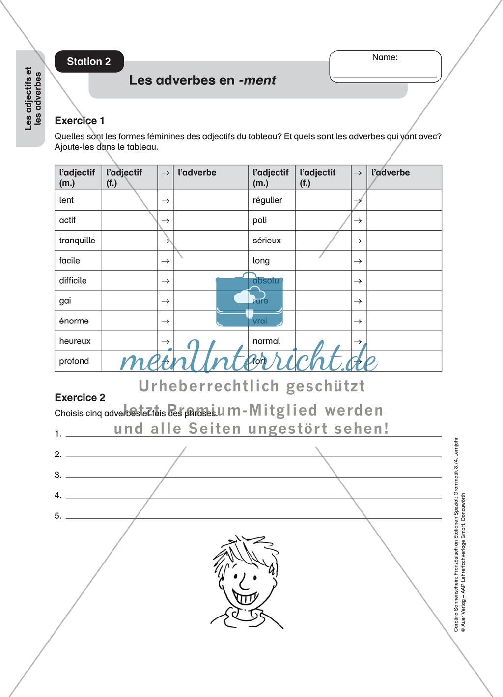 Stationenlernen zu Adjektiven und Adverbien: Station 2 - Adverbien auf -ment als Derivate von femininen Adjektiven. Preview 1
