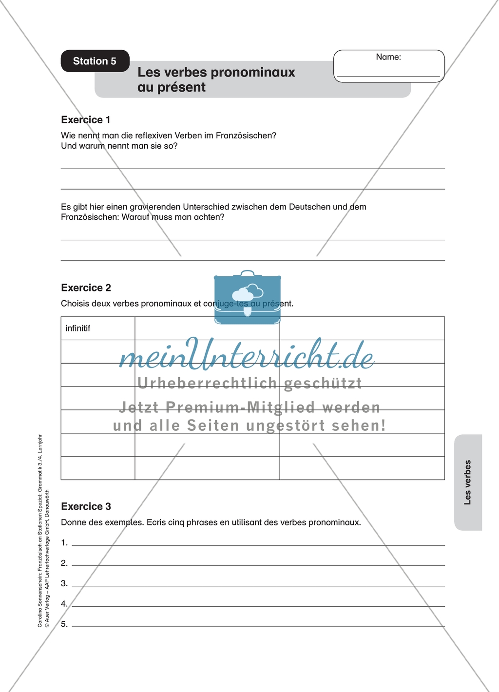 Stationenlernen zu Verben: Stationen 5-6 - Pronominale Verben in Gegenwart und Vergangenheit. Mit Regelfindung, Konjugationstabelle, Wortschlange und Redaktionsaufgabe. Preview 1