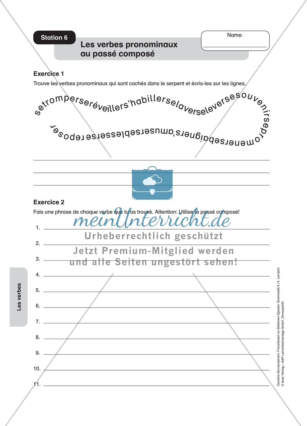 Stationenlernen zu Verben: Stationen 5-6 - Pronominale Verben in Gegenwart und Vergangenheit. Mit Regelfindung, Konjugationstabelle, Wortschlange und Redaktionsaufgabe. Preview 2