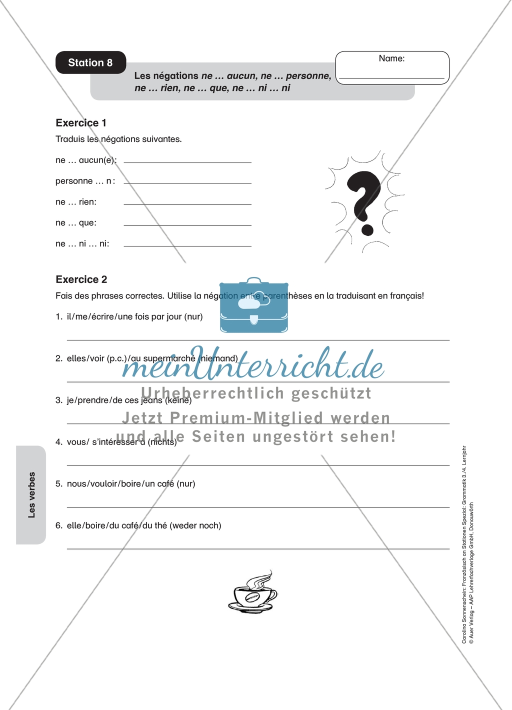 Stationenlernen zu Verben: Station 8 - Die Verneinungsformen