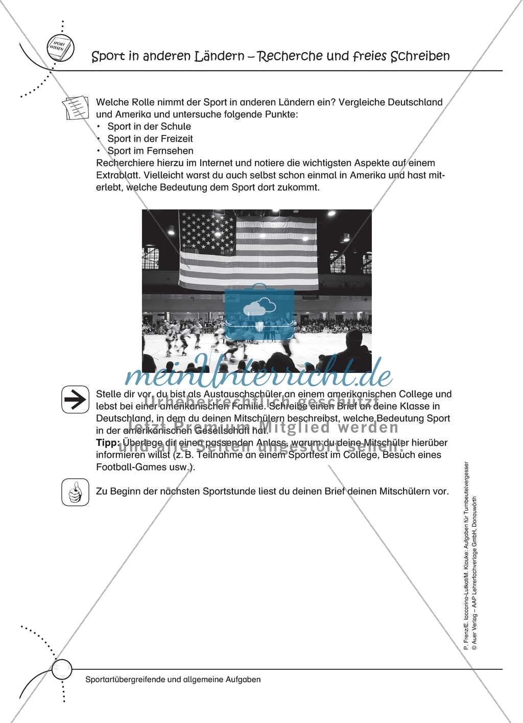 Aufgaben für Turnbeutelvergesser: Regeln für den Sportunterricht erstellen und zur Bedeutung des Sports in Amerika recherchieren. Preview 2