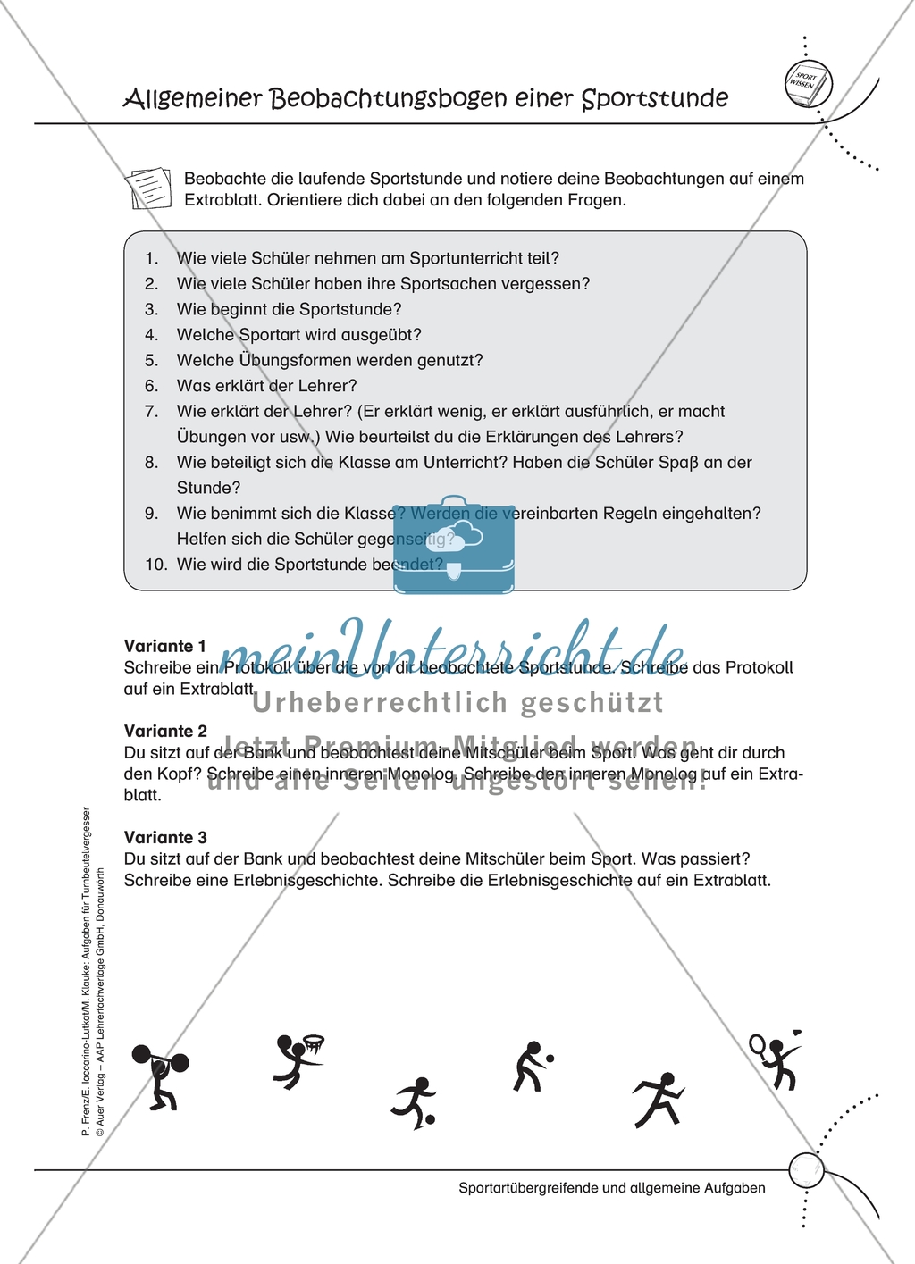 Aufgaben für Turnbeutelvergesser: Eine Sportstunde beobachten. Preview 1