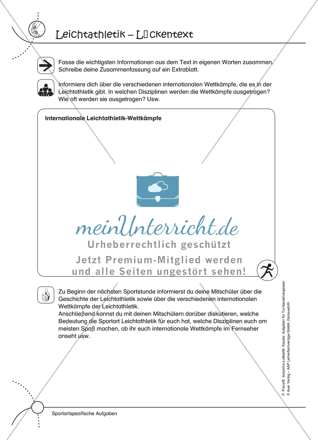Aufgaben für Turnbeutelvergesser: Ein Leichtathletik Quiz erstellen und einen Lückentext ergänzen. Mit Lösungen. Preview 3