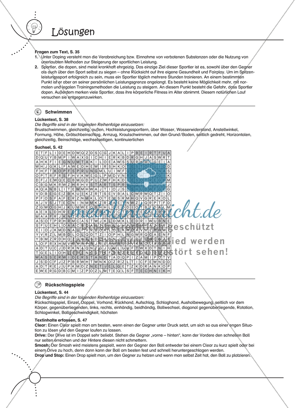 Aufgaben für Turnbeutelvergesser: Eine Kurzpräsentation über Schwimmstile halten und einen Regelkatalog für den Schwimmunterricht erstellen. Mit Rechercheaufgabe. Preview 3