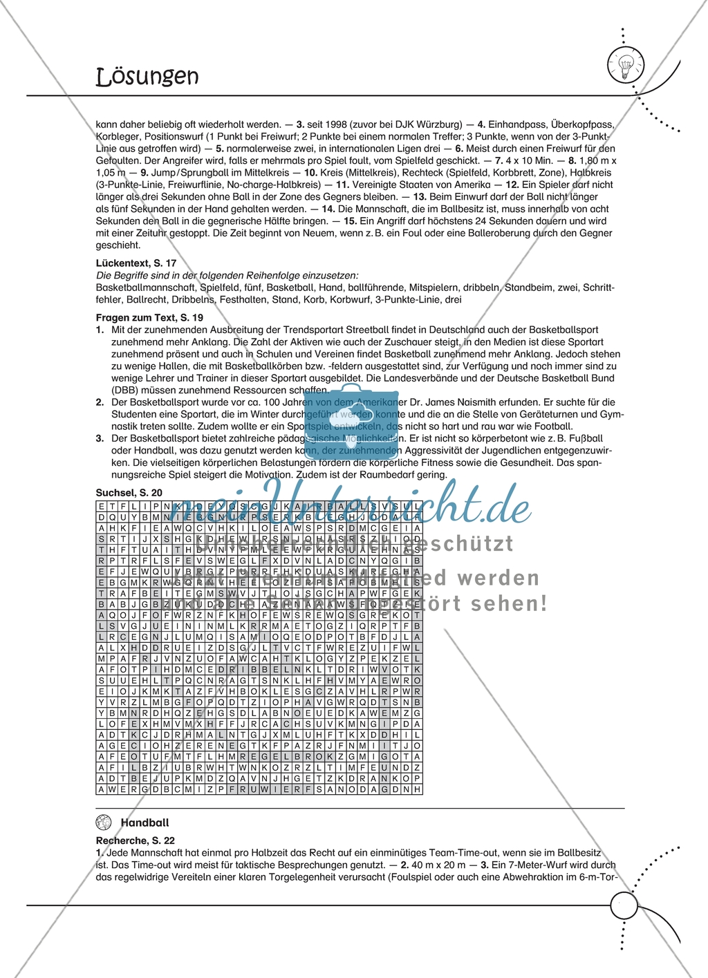 Aufgaben für Turnbeutelvergesser: Ein Quiz zum Thema Handball vorbereiten und einen Lückentext ausfüllen. Mit Lösungen. Preview 3