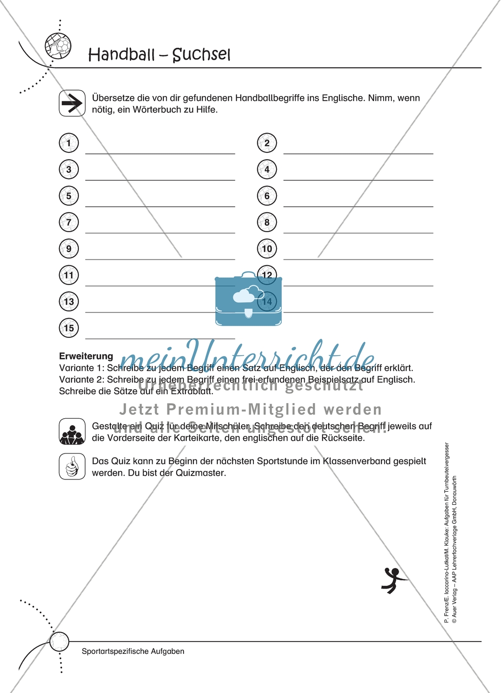 Aufgaben für Turnbeutelvergesser: Die Regeln des Beachhandball kennen lernen und ein Handball Wortgitter lösen. Mit Lösungen. Preview 3