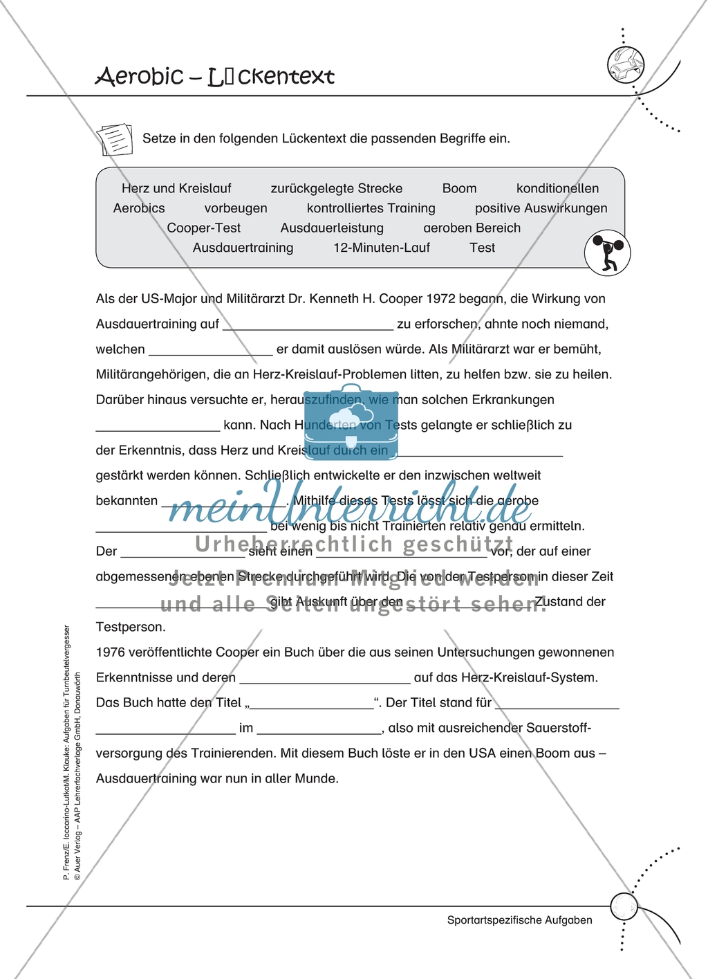 Aufgaben für Turnbeutelvergesser: Ein Aerobic Quiz entwickeln und einen Lückentext ergänzen. Mit Lösungen. Preview 2