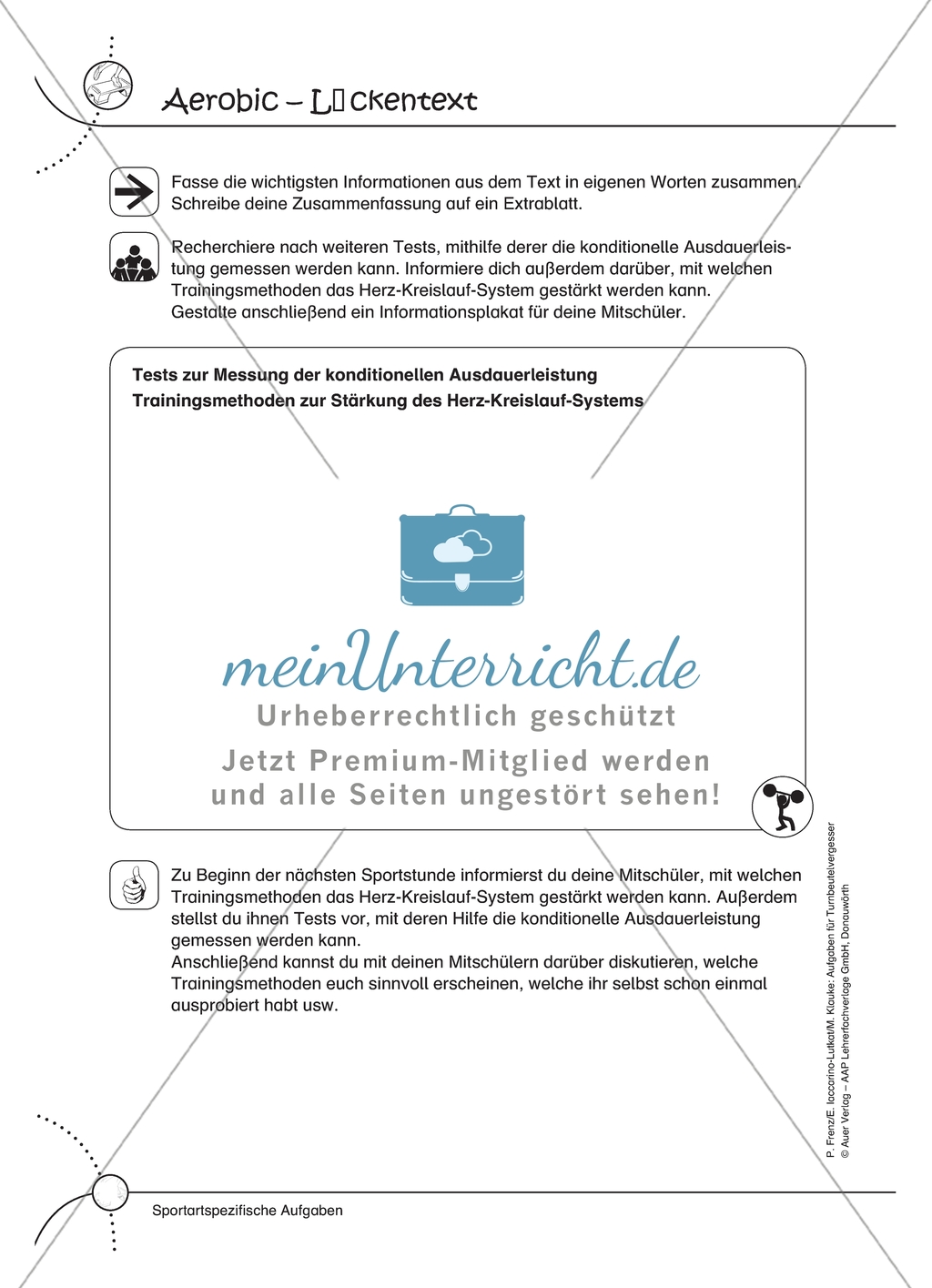 Aufgaben für Turnbeutelvergesser: Ein Aerobic Quiz entwickeln und einen Lückentext ergänzen. Mit Lösungen. Preview 3