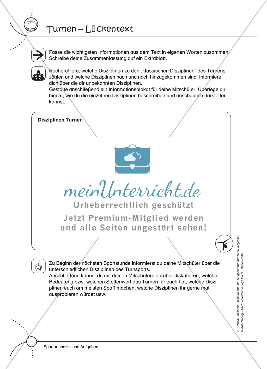 Aufgaben für Turnbeutelvergesser: Ein Turnquiz entwickeln und einen Lückentext zum Thema Turnen ergänzen. Mit Lösungen. Preview 3