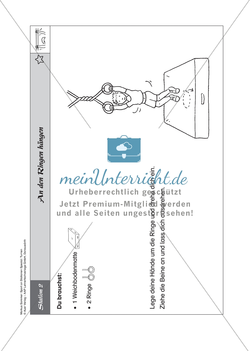 Sport an Stationen: Stützen und hängen an Reck und Co. (leicht - mittel). Mit Arbeitsblättern. Preview 2