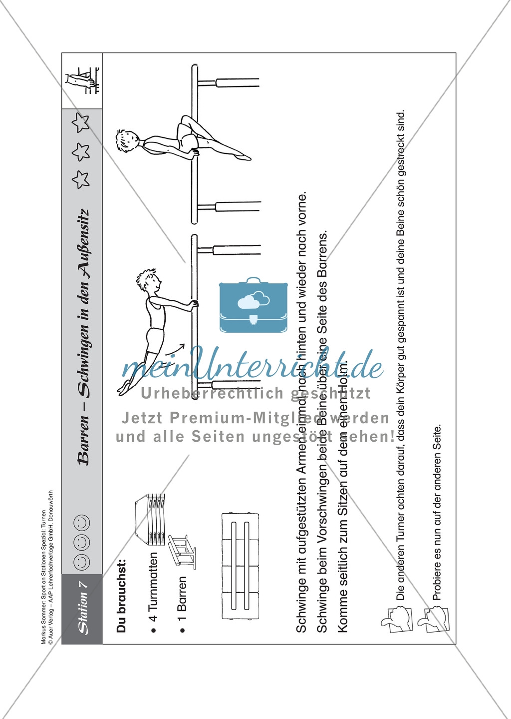 Sport an Stationen: Hangeln und schwingen an Barren und Co. (leicht - mittel). Mit Arbeitsblättern. Preview 2