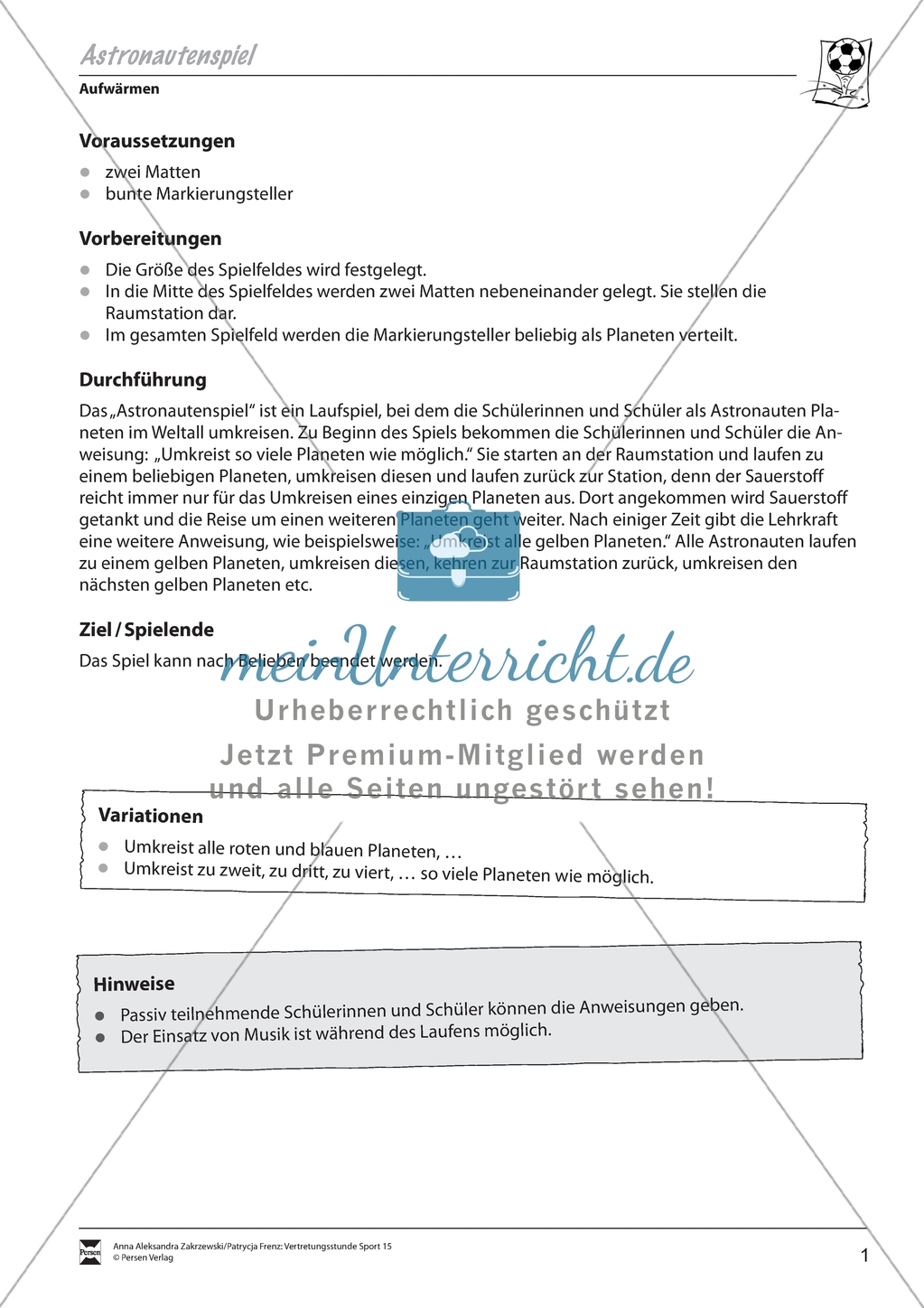 Vertretungsstunde Sport: Drei Fang- und Laufspiele zum Aufwärmen. Mit didaktischen Erläuterungen. Preview 1