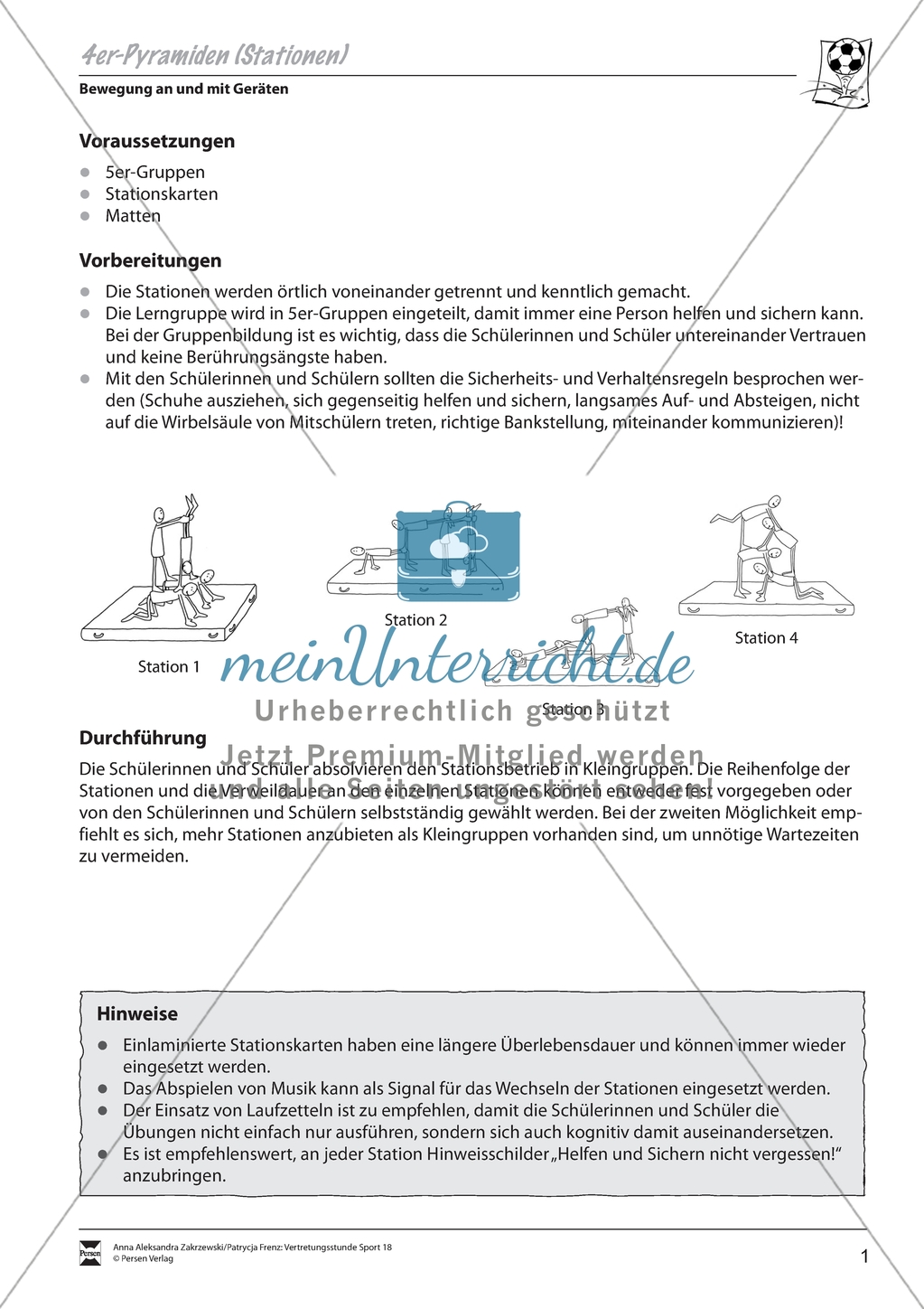 Vertretungsstunde Sport an Stationen: 4er und 5er Pyramiden bauen. Mit didaktischen Erläuterungen. Preview 1