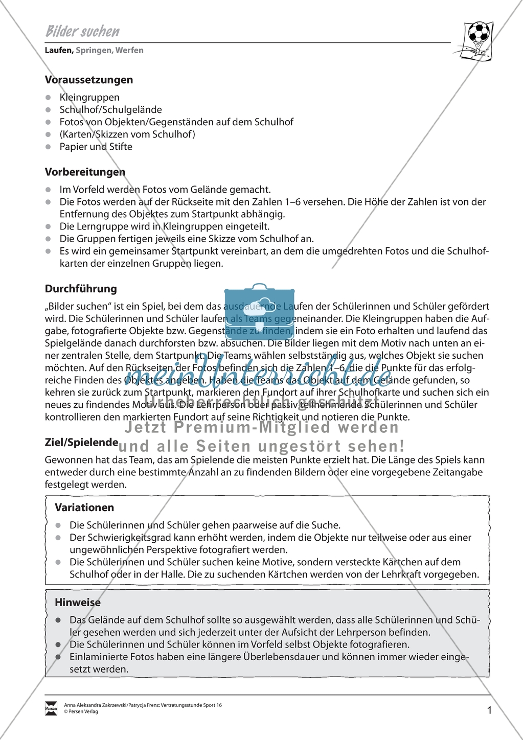 Vertretungsstunde Sport: Übungen und Spiele zum Thema Laufen. Mit didaktischen Erläuterungen. Preview 1