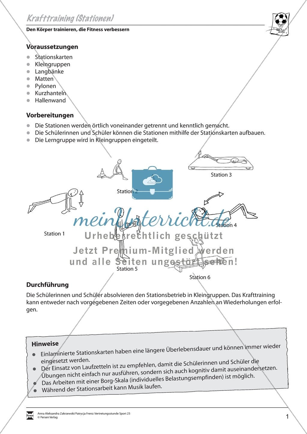 Vertretungsstunde Sport an Stationen: Krafttraining. Mit didaktischen Erläuterungen. Preview 1