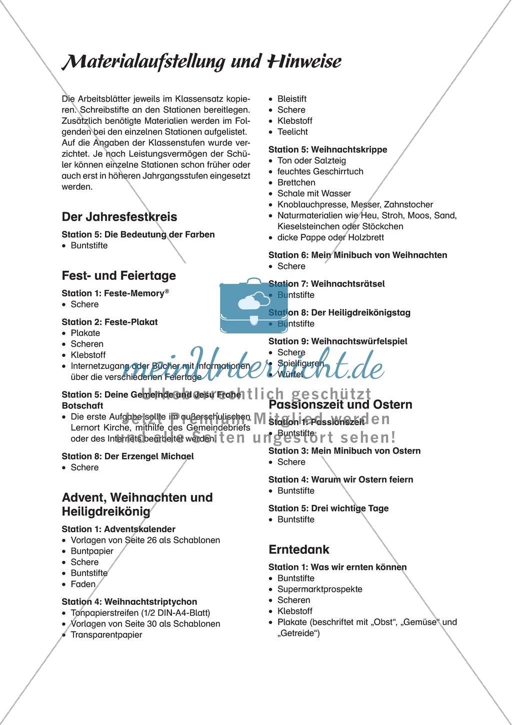 Stationenlernen: Das Kirchenjahr in der Evangelischen Religion - Passionszeit und Ostern + Lösungen Preview 1