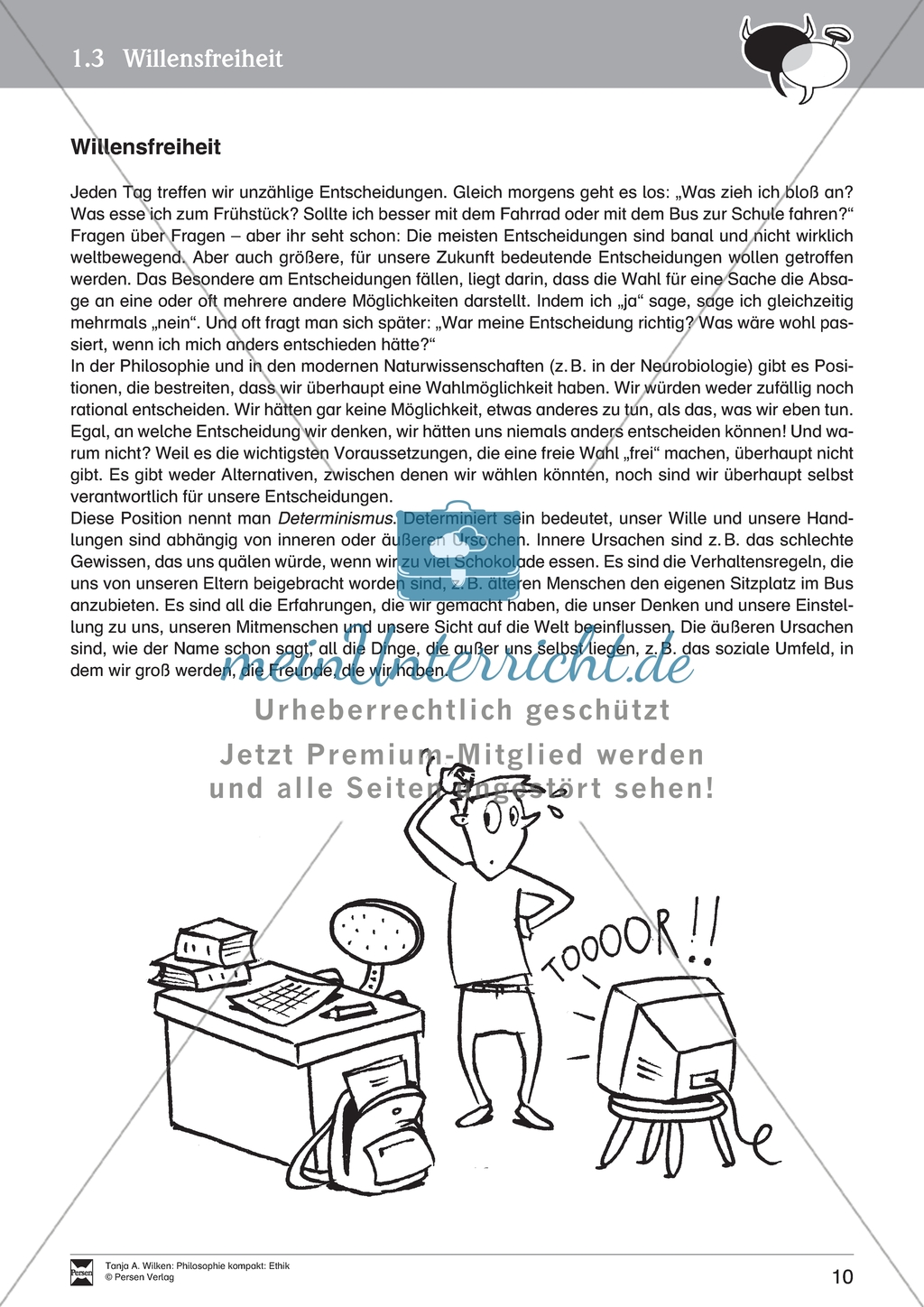 Willensfreiheit: Ein Vergleich der Position von A. Schopenhauer und F. Savater. Mit Arbeitsblättern und Lösungen. Preview 1