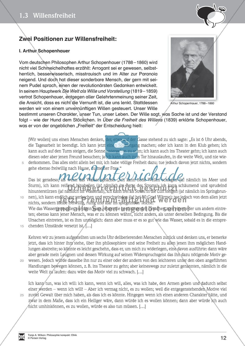 Willensfreiheit: Ein Vergleich der Position von A. Schopenhauer und F. Savater. Mit Arbeitsblättern und Lösungen. Preview 3