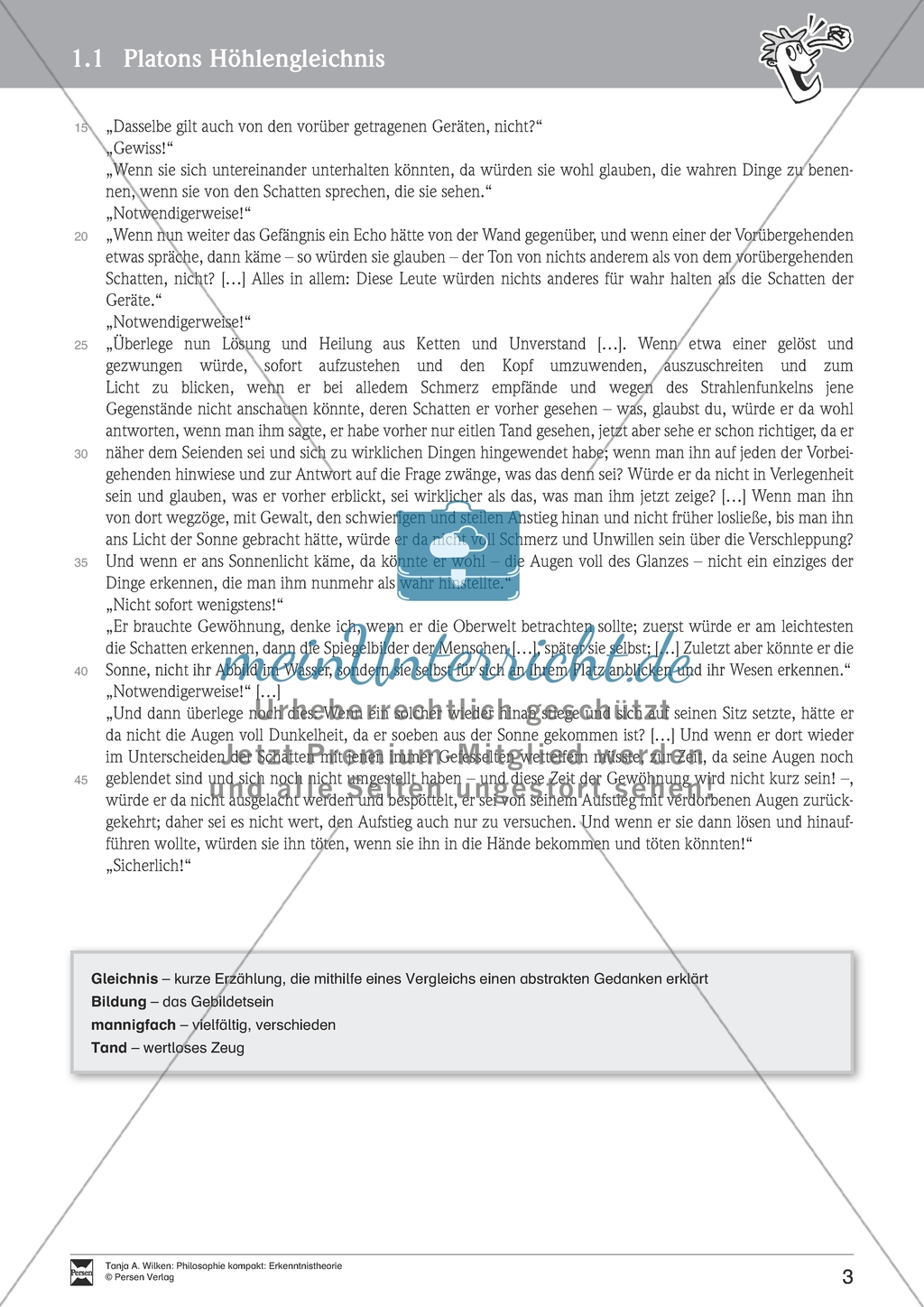Erkenntnistheorie: Platons Höhlengleichnis. Mit Arbeitsblättern. Preview 3