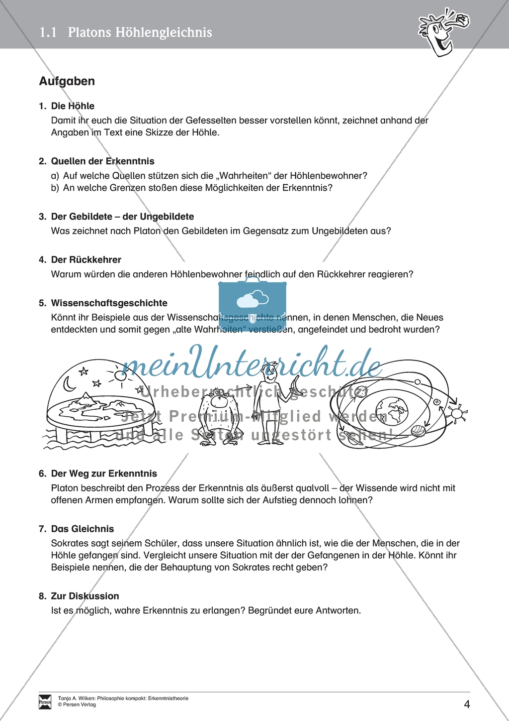 Erkenntnistheorie: Platons Höhlengleichnis. Mit Arbeitsblättern. Preview 4