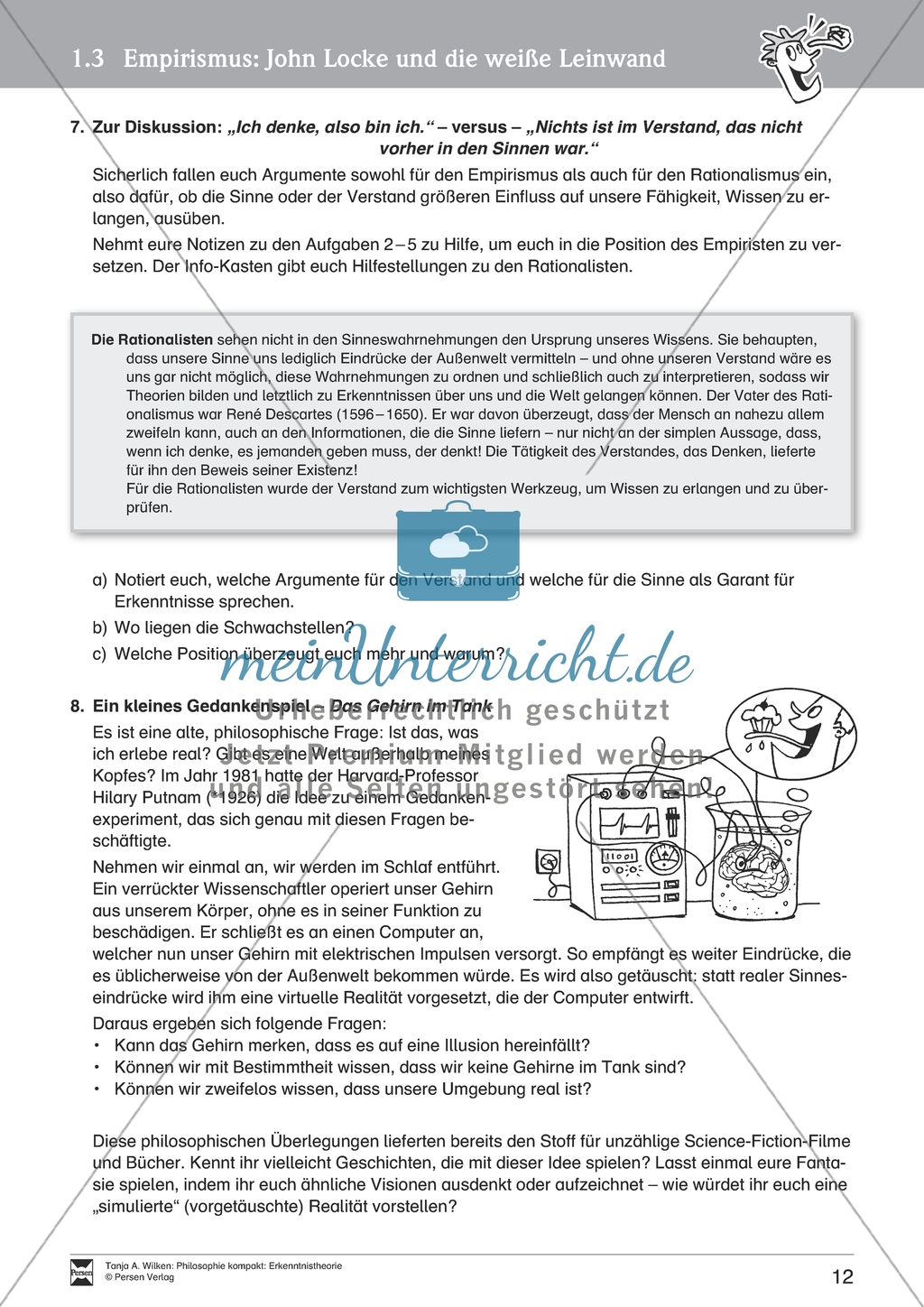 Erkenntnistheorie: Empirismus - John Locke und die weiße Wand. Mit Arbeitsblättern und Lösungen. Preview 4