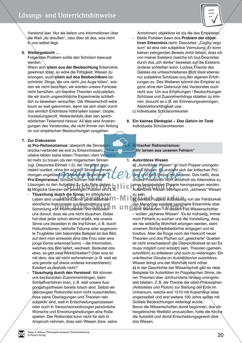 Erkenntnistheorie: Kritischer Rationalismus - Karl R. Popper. Mit Arbeitsblättern und Lösungen. Preview 1