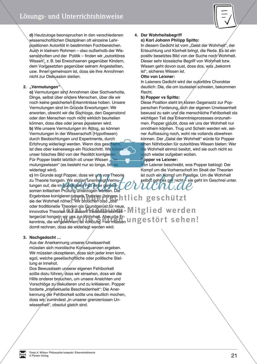 Erkenntnistheorie: Kritischer Rationalismus - Karl R. Popper. Mit Arbeitsblättern und Lösungen. Preview 2
