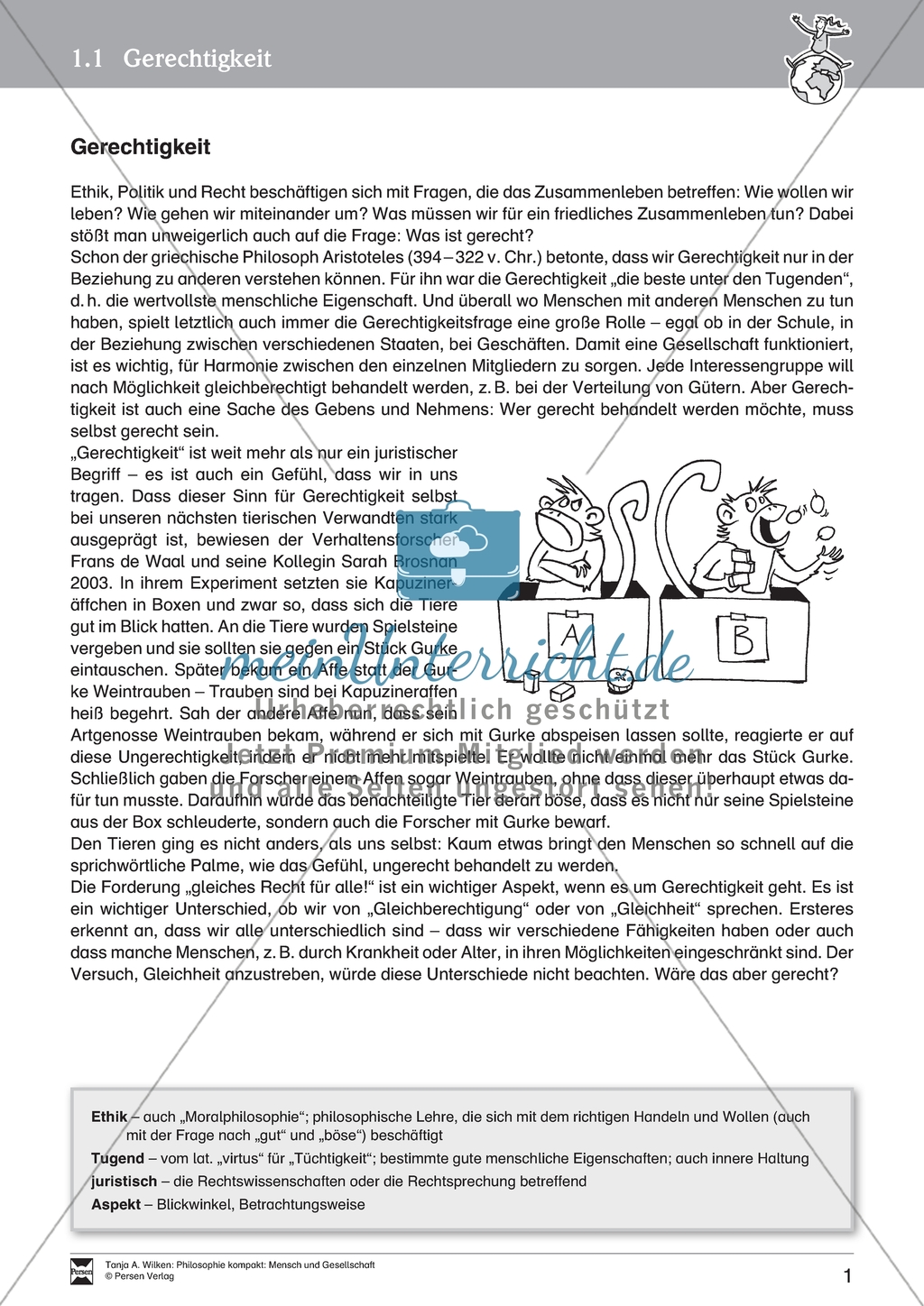 Mensch und Gesellschaft: Einführung in das Verständnis von Gerechtigkeit und Chancengleichheit. Mit Arbeitsblättern und Lösungen. Preview 1