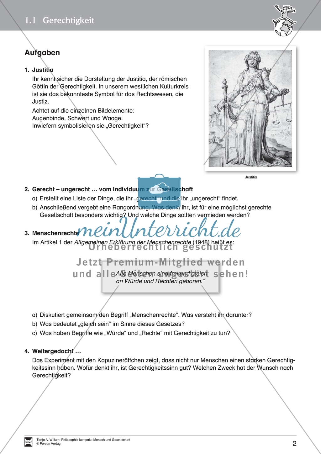 Mensch und Gesellschaft: Einführung in das Verständnis von Gerechtigkeit und Chancengleichheit. Mit Arbeitsblättern und Lösungen. Preview 2