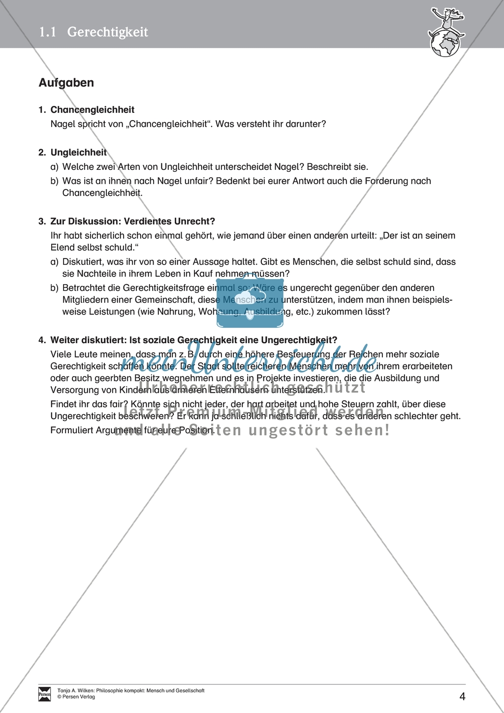 Mensch und Gesellschaft: Einführung in das Verständnis von Gerechtigkeit und Chancengleichheit. Mit Arbeitsblättern und Lösungen. Preview 4