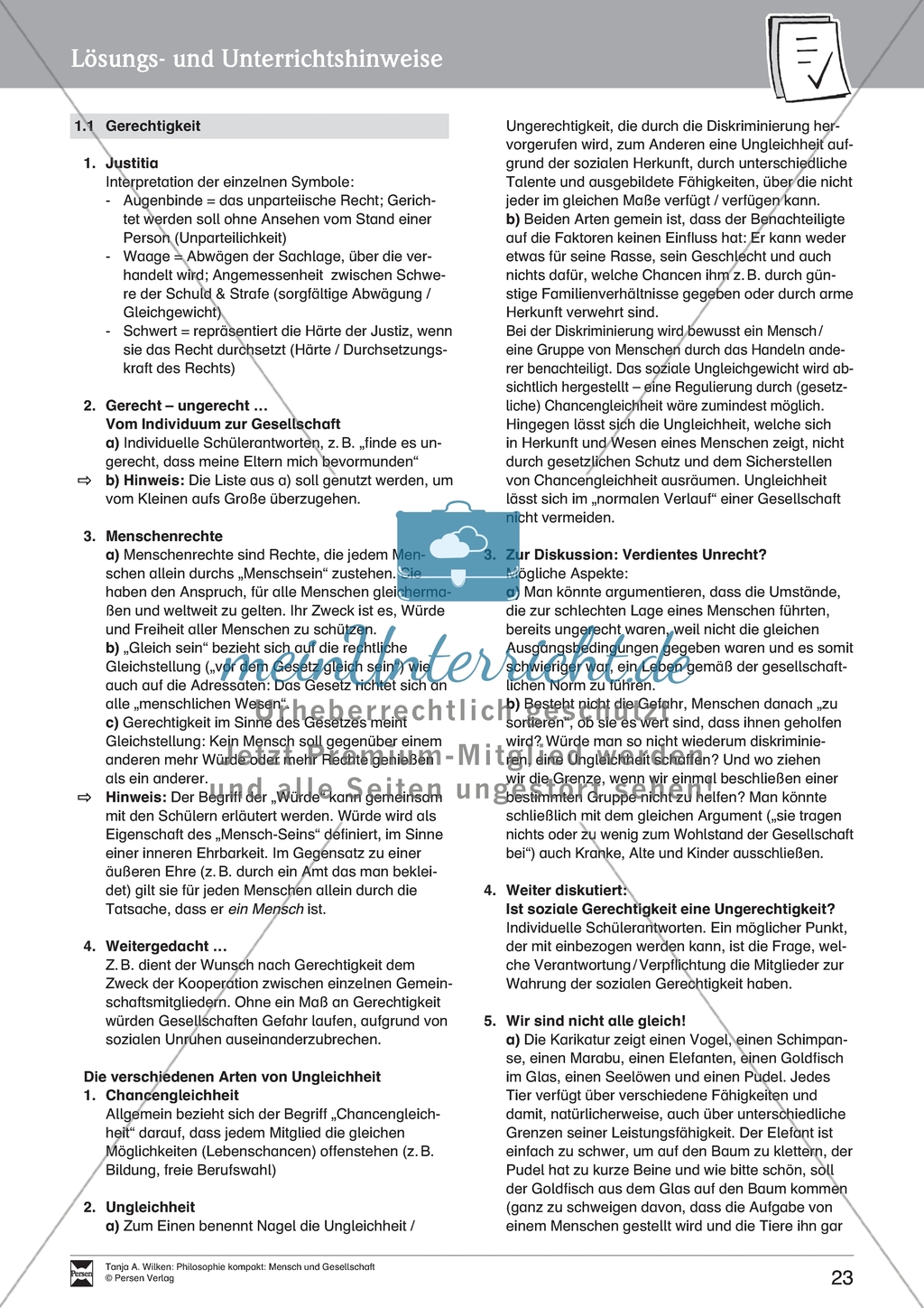 Mensch und Gesellschaft: Einführung in das Verständnis von Gerechtigkeit und Chancengleichheit. Mit Arbeitsblättern und Lösungen. Preview 6