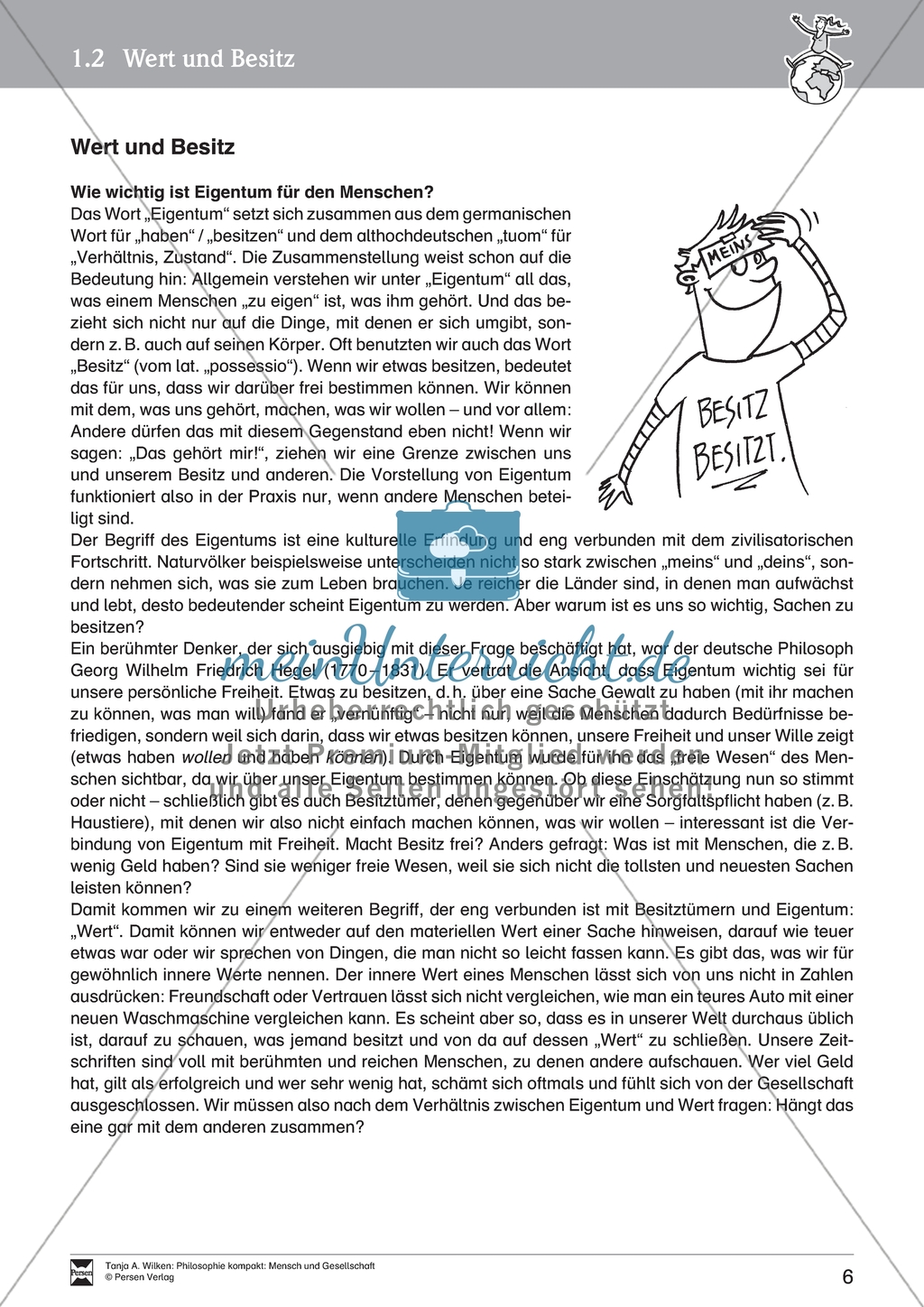 Mensch und Gesellschaft: Einführung in die Bedeutung von Eigentum und individuellen Wertvorstellungen. Mit Arbeitsblättern und Lösungen. Preview 1