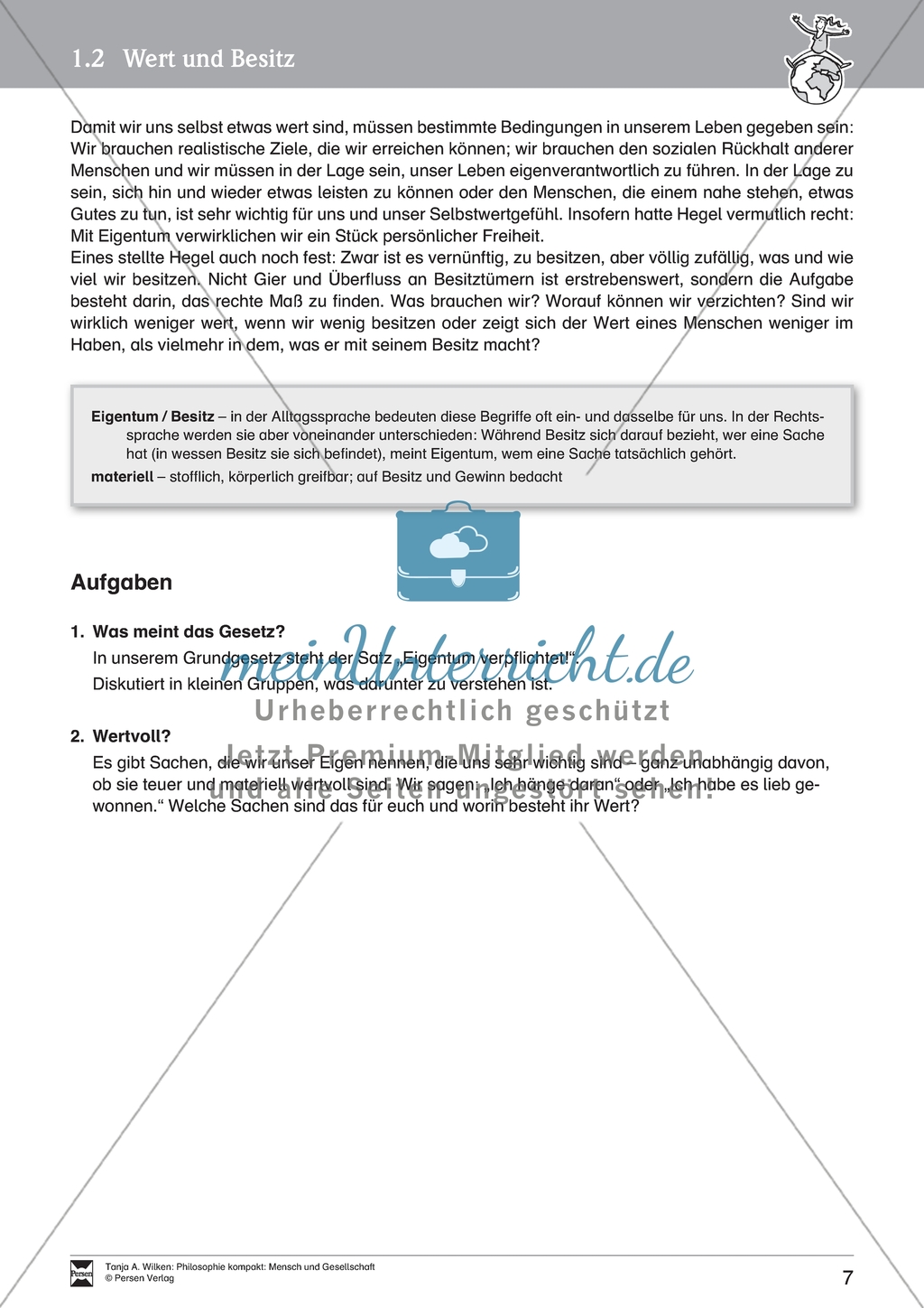 Mensch und Gesellschaft: Einführung in die Bedeutung von Eigentum und individuellen Wertvorstellungen. Mit Arbeitsblättern und Lösungen. Preview 2