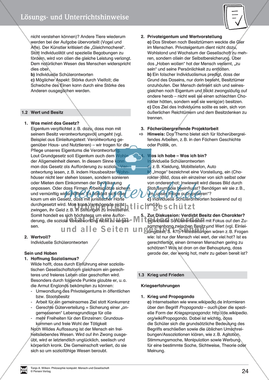 Mensch und Gesellschaft: Einführung in die Bedeutung von Eigentum und individuellen Wertvorstellungen. Mit Arbeitsblättern und Lösungen. Preview 6