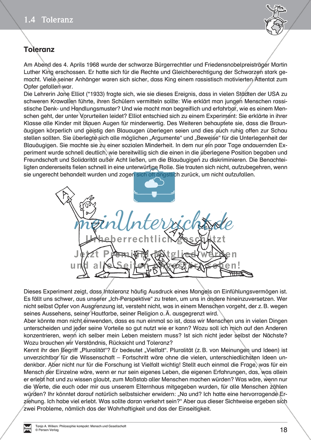 Mensch und Gesellschaft: Einführung in die Bedeutung von Toleranz am Beispiel von Texten von Voltaire und K.R. Popper. Mit Arbeitsblättern und Lösungen. Preview 1