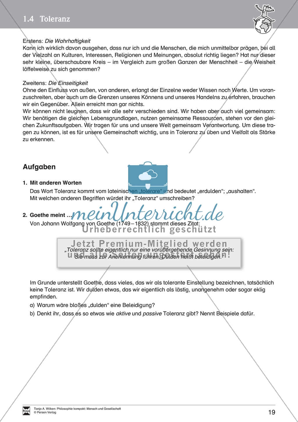 Mensch und Gesellschaft: Einführung in die Bedeutung von Toleranz am Beispiel von Texten von Voltaire und K.R. Popper. Mit Arbeitsblättern und Lösungen. Preview 2