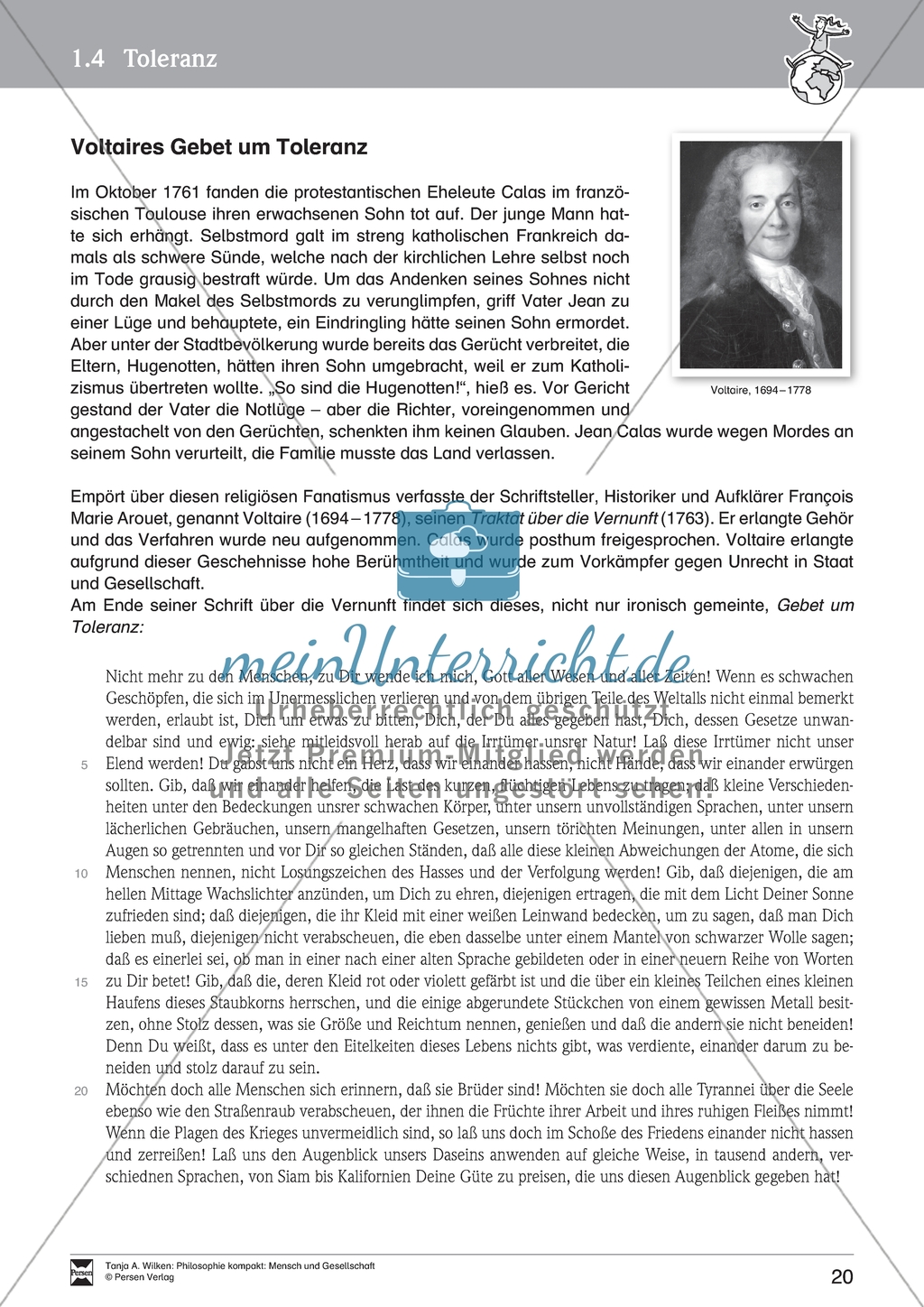Mensch und Gesellschaft: Einführung in die Bedeutung von Toleranz am Beispiel von Texten von Voltaire und K.R. Popper. Mit Arbeitsblättern und Lösungen. Preview 3
