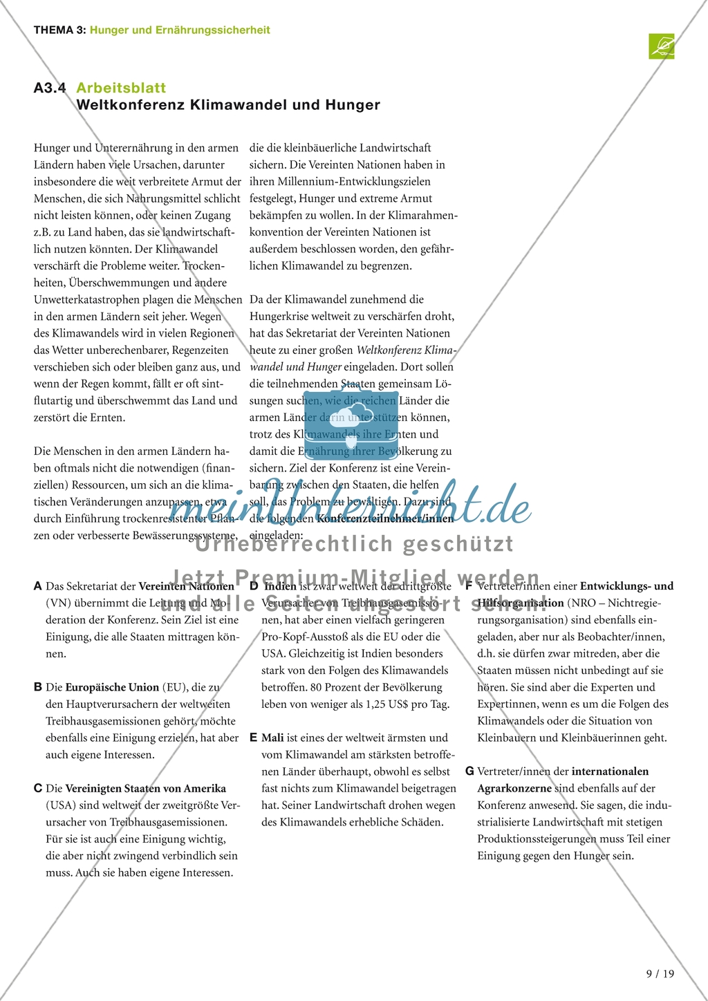 Hunger und Ernährungssicherheit: Unterrichtseinheit Preview 7
