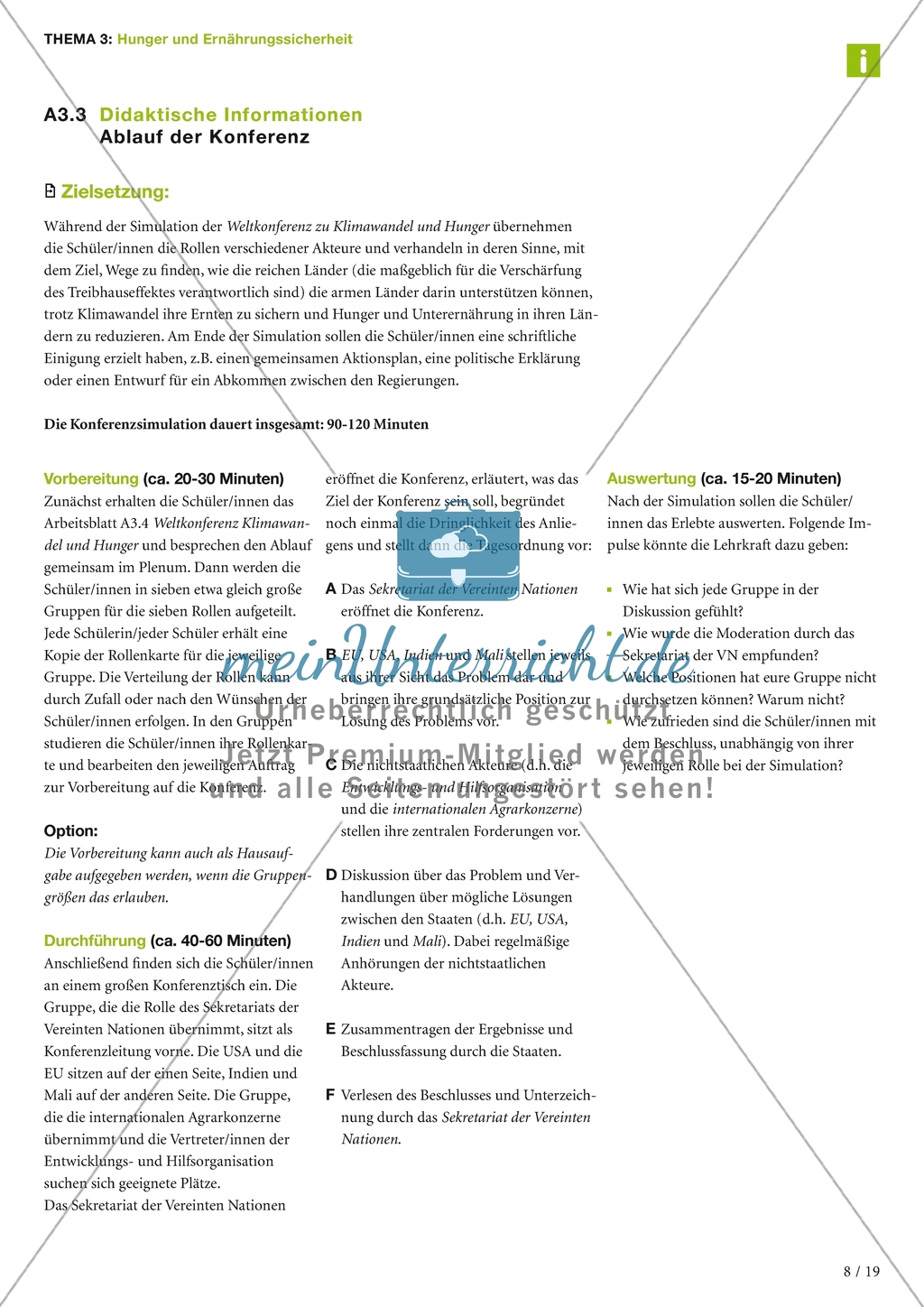 Weltkonferenz zum Thema Klimawandel und Hunger: Arbeitsmaterial Preview 1