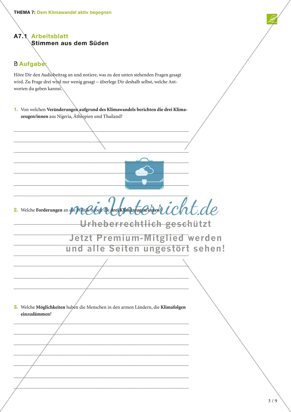 Dem Klimawandel aktiv begegnen: Arbeitsmaterial Preview 1