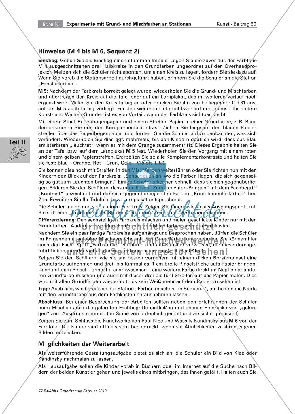 Unterrichtseinheit: Experimentelles Erfahren der Grund- und Mischfarben - Farbkreis und Komplementäkontrast. Preview 1