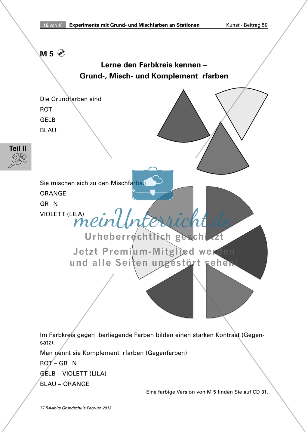 Unterrichtseinheit: Experimentelles Erfahren der Grund- und Mischfarben - Farbkreis und Komplementäkontrast. Preview 4