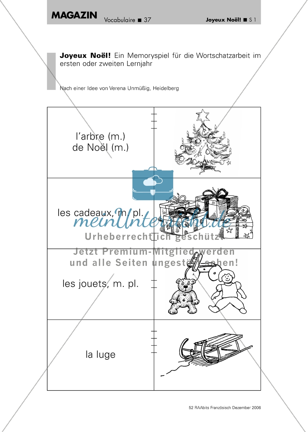 Joyeux Noel - Memorykarten mit Vokabeln und Bildern zum Thema Weihnachten Preview 1