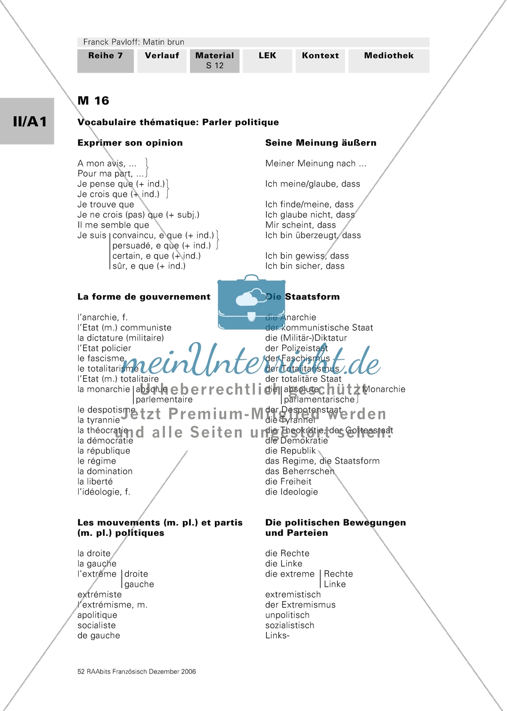 Parler de la politique - Wortschatz und Sprechakte zum Wortfeld Politik. Preview 1